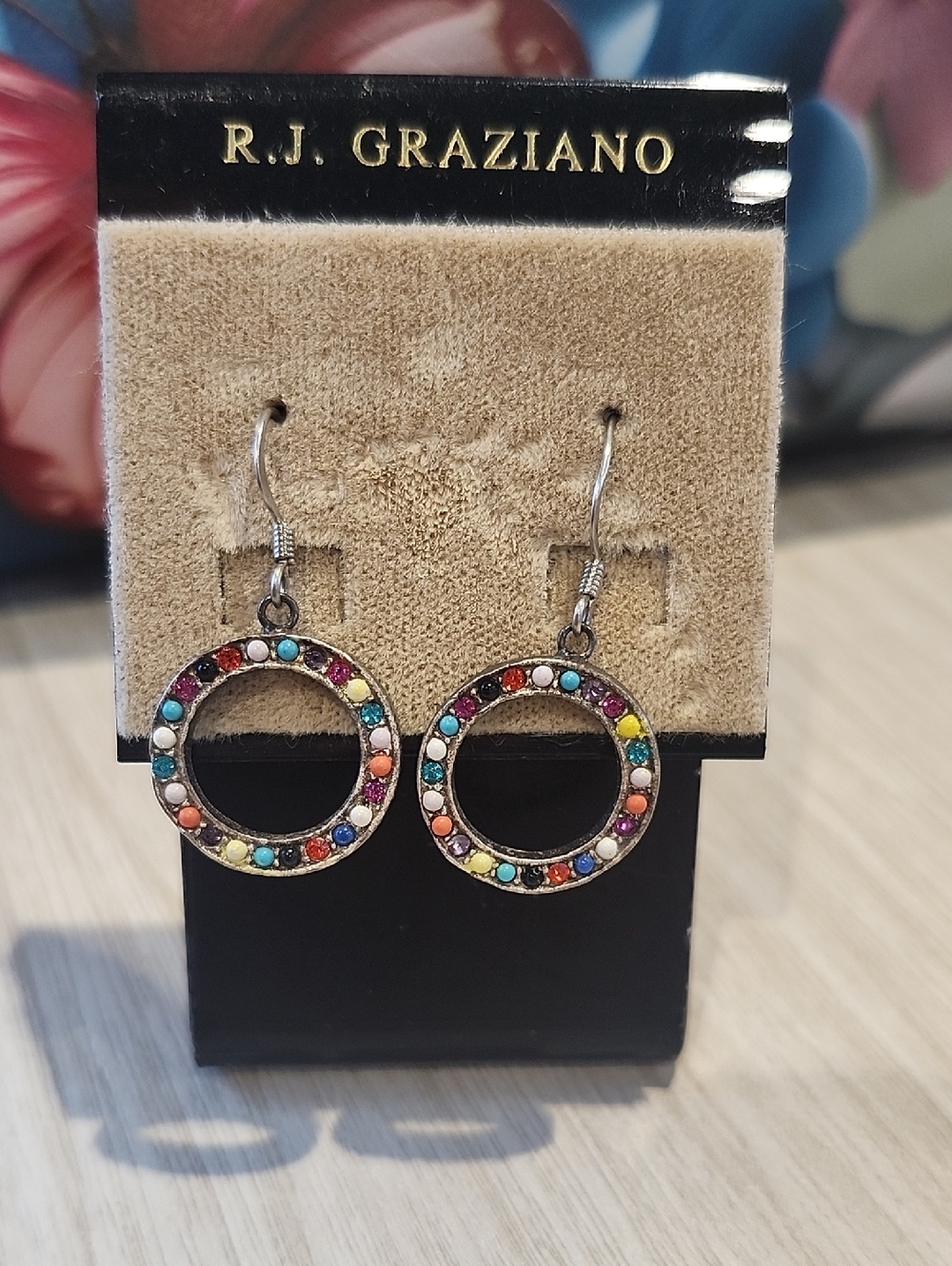 R.J. Graziano Multicolor Circle Hoop Earrings with Turquoise & Coral Accents
